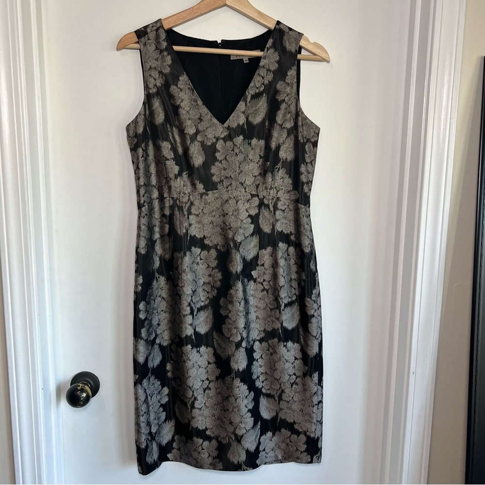 Jigsaw Black Silver Metallic Jacquard Sleeveless Dress, Size 10‎